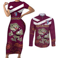 Custom QLD Maroons Cane Toad Blooded Aboriginal Inspired Couples Matching Short Sleeve Bodycon Dress and Long Sleeve Button Shirt