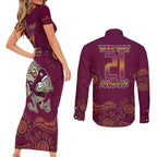 Custom QLD Maroons Cane Toad Blooded Aboriginal Inspired Couples Matching Short Sleeve Bodycon Dress and Long Sleeve Button Shirt
