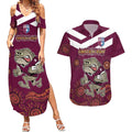 Custom QLD Maroons Cane Toad Blooded Aboriginal Inspired Couples Matching Summer Maxi Dress and Hawaiian Shirt