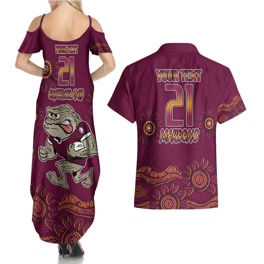 Custom QLD Maroons Cane Toad Blooded Aboriginal Inspired Couples Matching Summer Maxi Dress and Hawaiian Shirt