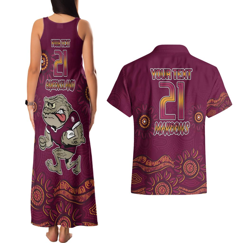 Custom QLD Maroons Cane Toad Blooded Aboriginal Inspired Couples Matching Tank Maxi Dress and Hawaiian Shirt