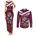Custom QLD Maroons Cane Toad Blooded Aboriginal Inspired Couples Matching Tank Maxi Dress and Long Sleeve Button Shirt