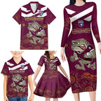Custom QLD Maroons Cane Toad Blooded Aboriginal Inspired Family Matching Long Sleeve Bodycon Dress and Hawaiian Shirt