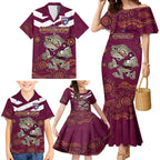 Custom QLD Maroons Cane Toad Blooded Aboriginal Inspired Family Matching Mermaid Dress and Hawaiian Shirt