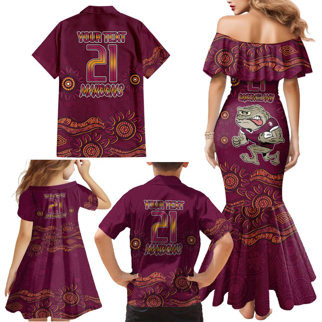 Custom QLD Maroons Cane Toad Blooded Aboriginal Inspired Family Matching Mermaid Dress and Hawaiian Shirt