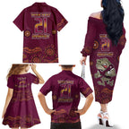Custom QLD Maroons Cane Toad Blooded Aboriginal Inspired Family Matching Off The Shoulder Long Sleeve Dress and Hawaiian Shirt