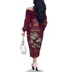Custom QLD Maroons Cane Toad Blooded Aboriginal Inspired Family Matching Off The Shoulder Long Sleeve Dress and Hawaiian Shirt