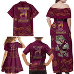 Custom QLD Maroons Cane Toad Blooded Aboriginal Inspired Family Matching Off Shoulder Maxi Dress and Hawaiian Shirt