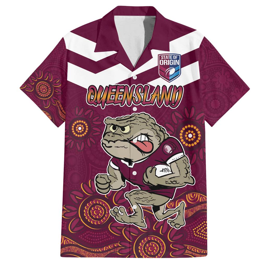 Custom QLD Maroons Cane Toad Blooded Aboriginal Inspired Family Matching Off Shoulder Maxi Dress and Hawaiian Shirt