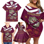 Custom QLD Maroons Cane Toad Blooded Aboriginal Inspired Family Matching Off Shoulder Short Dress and Hawaiian Shirt
