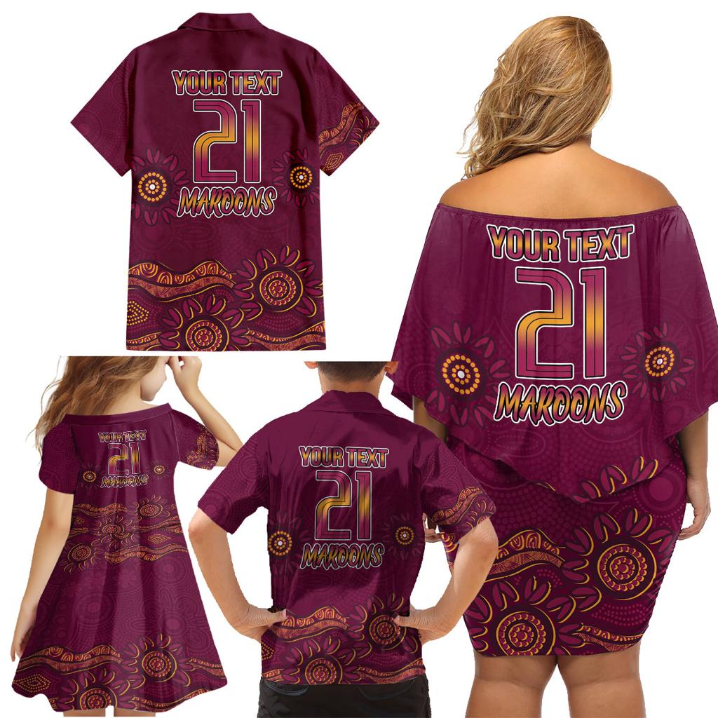 Custom QLD Maroons Cane Toad Blooded Aboriginal Inspired Family Matching Off Shoulder Short Dress and Hawaiian Shirt