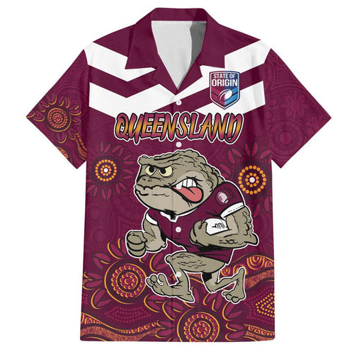 Custom QLD Maroons Cane Toad Blooded Aboriginal Inspired Family Matching Off Shoulder Short Dress and Hawaiian Shirt