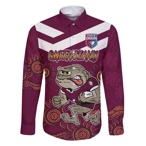 Custom QLD Maroons Cane Toad Blooded Aboriginal Inspired Family Matching Off Shoulder Short Dress and Hawaiian Shirt