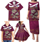 Custom QLD Maroons Cane Toad Blooded Aboriginal Inspired Family Matching Puletasi and Hawaiian Shirt