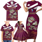 Custom QLD Maroons Cane Toad Blooded Aboriginal Inspired Family Matching Short Sleeve Bodycon Dress and Hawaiian Shirt