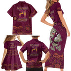 Custom QLD Maroons Cane Toad Blooded Aboriginal Inspired Family Matching Short Sleeve Bodycon Dress and Hawaiian Shirt