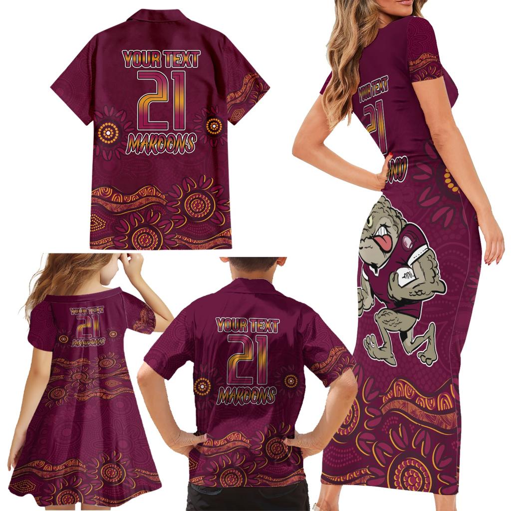 Custom QLD Maroons Cane Toad Blooded Aboriginal Inspired Family Matching Short Sleeve Bodycon Dress and Hawaiian Shirt
