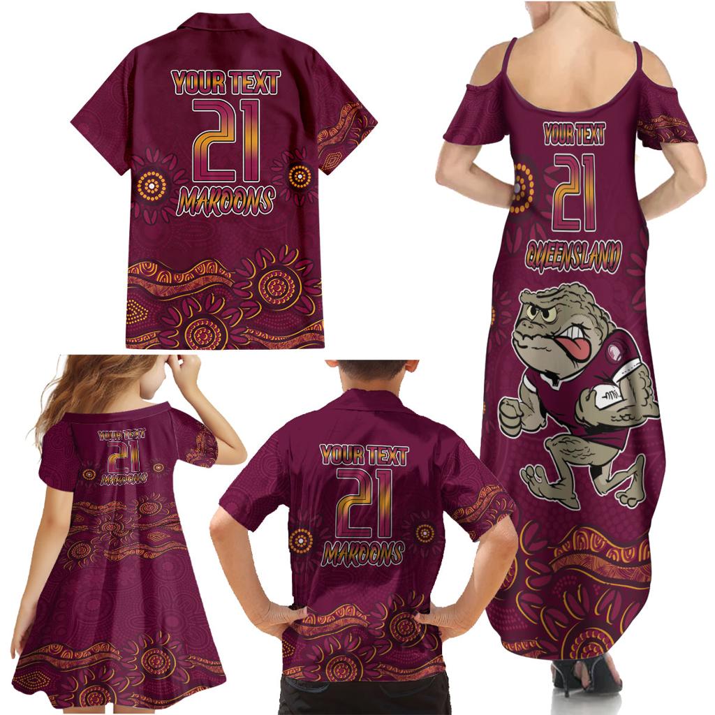 Custom QLD Maroons Cane Toad Blooded Aboriginal Inspired Family Matching Summer Maxi Dress and Hawaiian Shirt