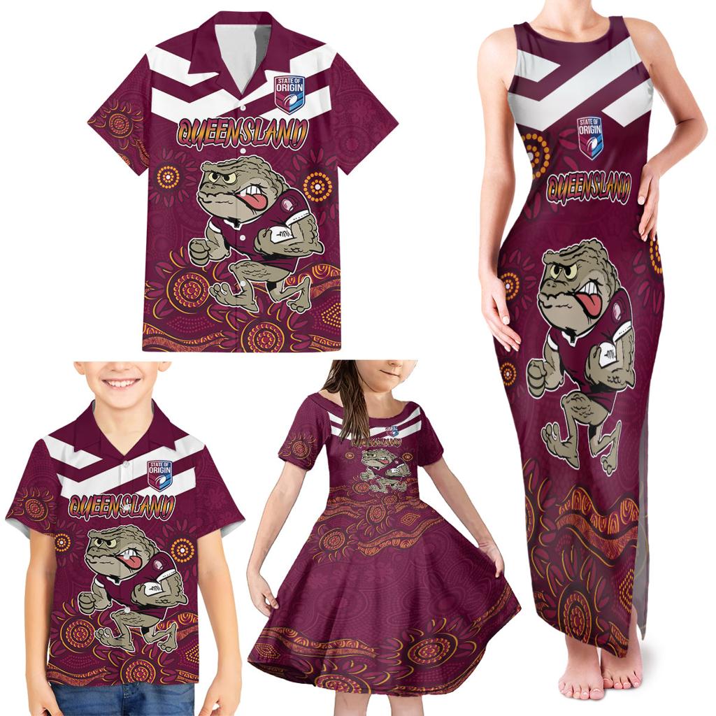 Custom QLD Maroons Cane Toad Blooded Aboriginal Inspired Family Matching Tank Maxi Dress and Hawaiian Shirt