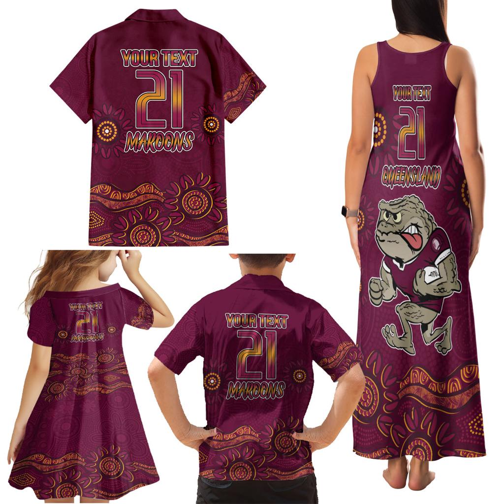 Custom QLD Maroons Cane Toad Blooded Aboriginal Inspired Family Matching Tank Maxi Dress and Hawaiian Shirt