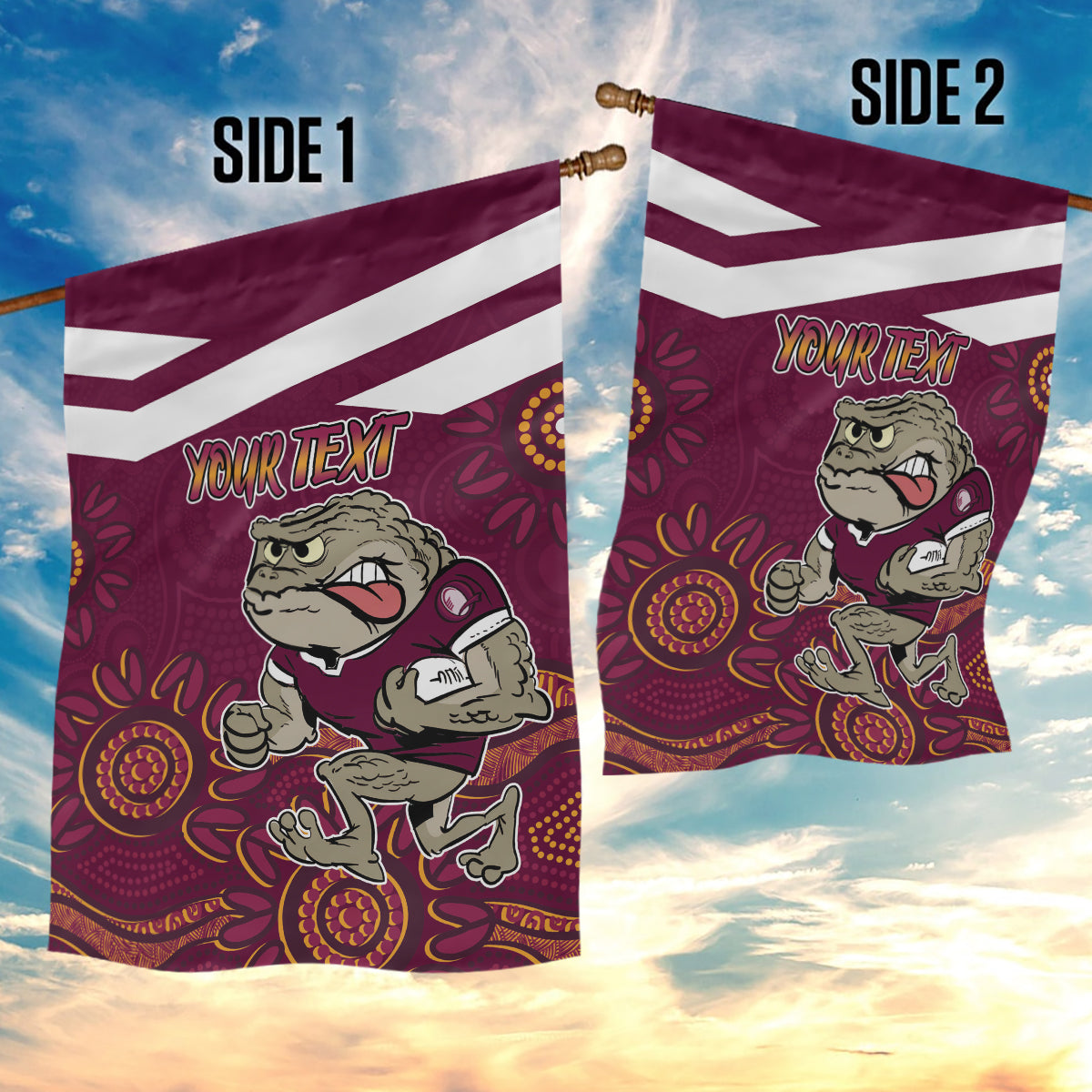 Custom QLD Maroons Cane Toad Blooded Aboriginal Inspired Garden Flag