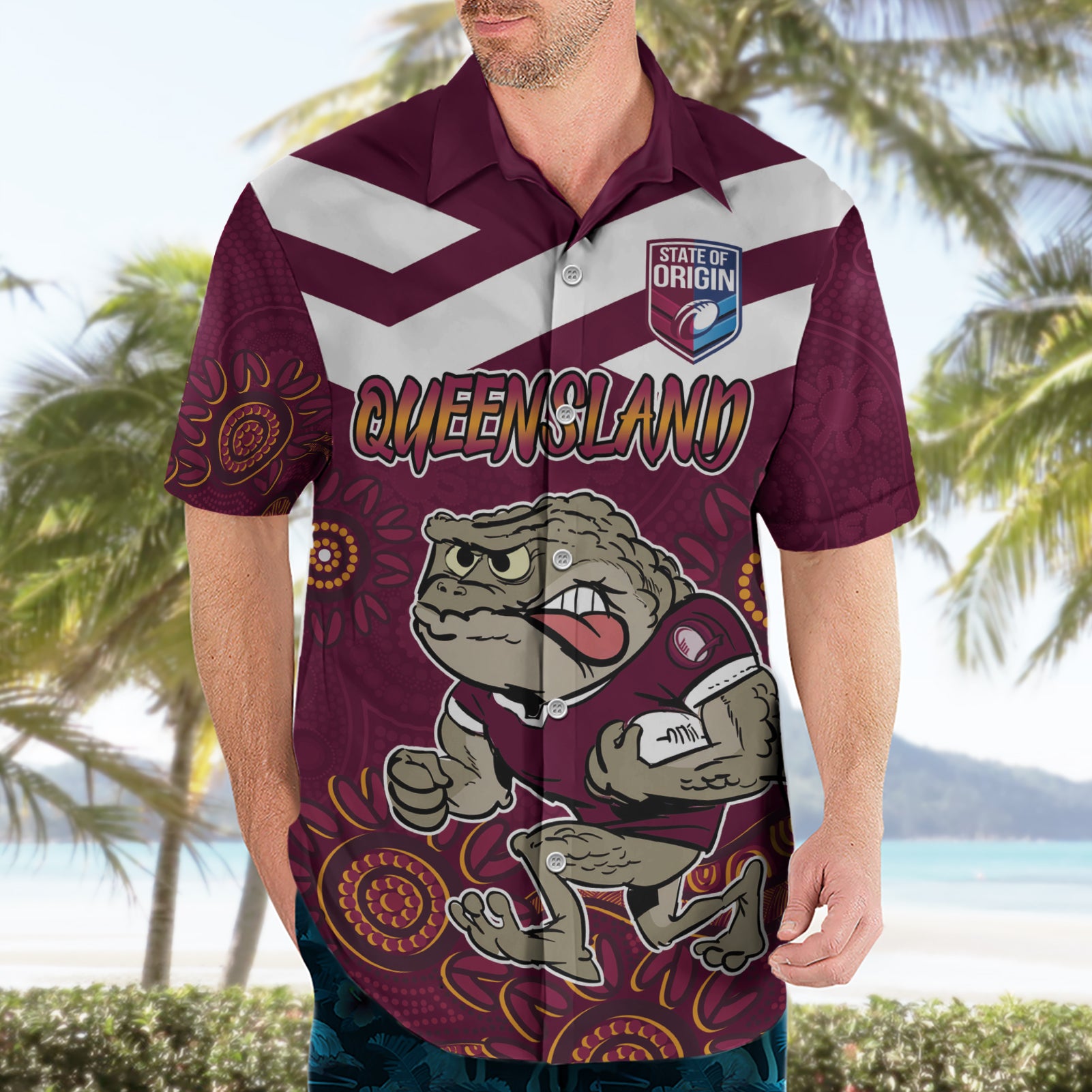 Custom QLD Maroons Cane Toad Blooded Aboriginal Inspired Hawaiian Shirt