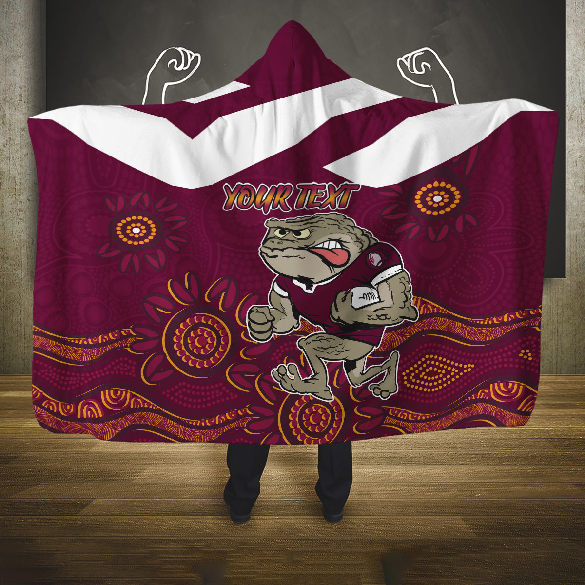 Custom QLD Maroons Cane Toad Blooded Aboriginal Inspired Hooded Blanket