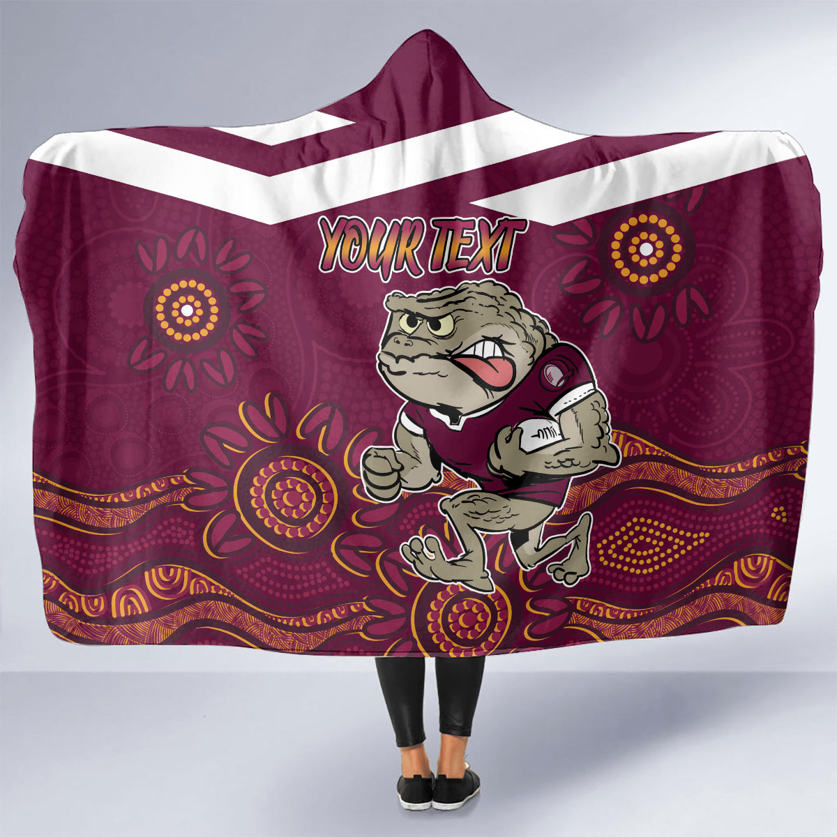 Custom QLD Maroons Cane Toad Blooded Aboriginal Inspired Hooded Blanket
