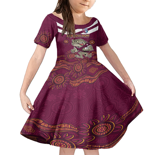 Custom QLD Maroons Cane Toad Blooded Aboriginal Inspired Kid Short Sleeve Dress
