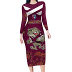 Custom QLD Maroons Cane Toad Blooded Aboriginal Inspired Long Sleeve Bodycon Dress