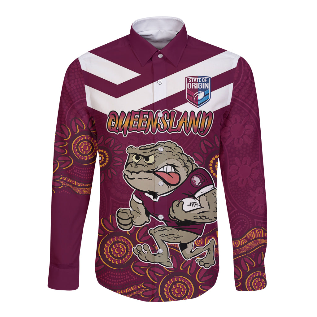 Custom QLD Maroons Cane Toad Blooded Aboriginal Inspired Long Sleeve Button Shirt