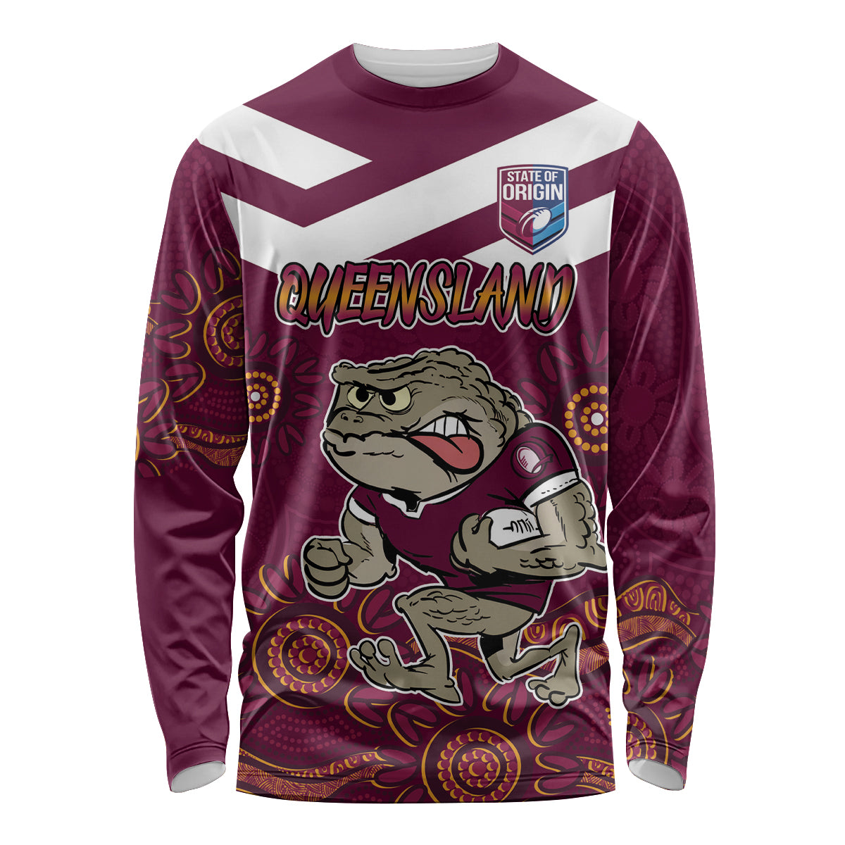 Custom QLD Maroons Cane Toad Blooded Aboriginal Inspired Long Sleeve Shirt