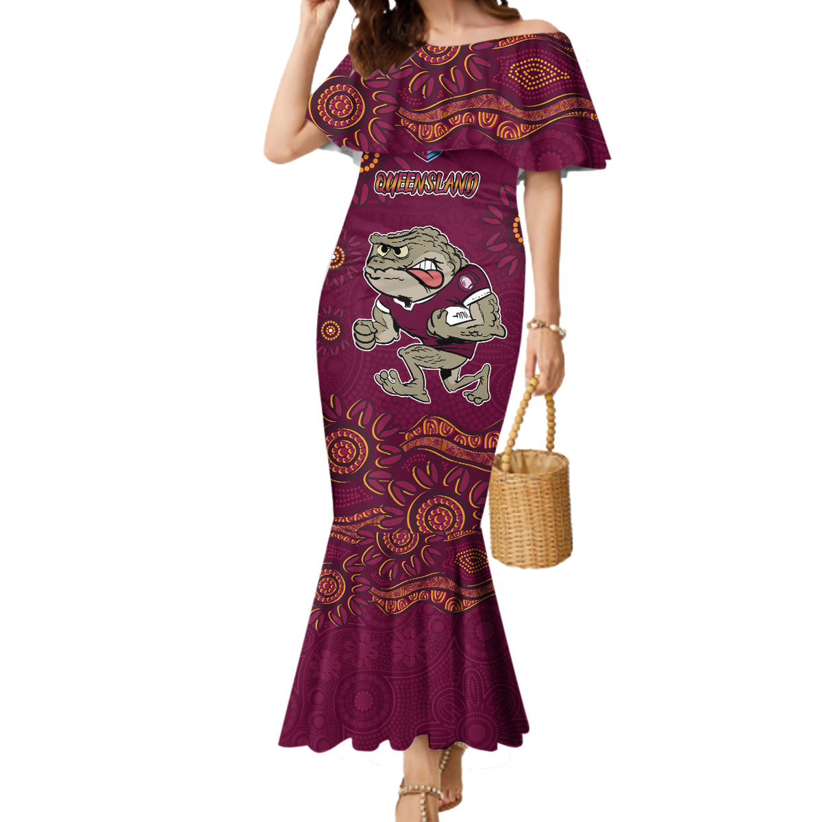 Custom QLD Maroons Cane Toad Blooded Aboriginal Inspired Mermaid Dress