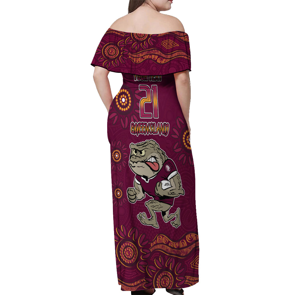 Custom QLD Maroons Cane Toad Blooded Aboriginal Inspired Off Shoulder Maxi Dress