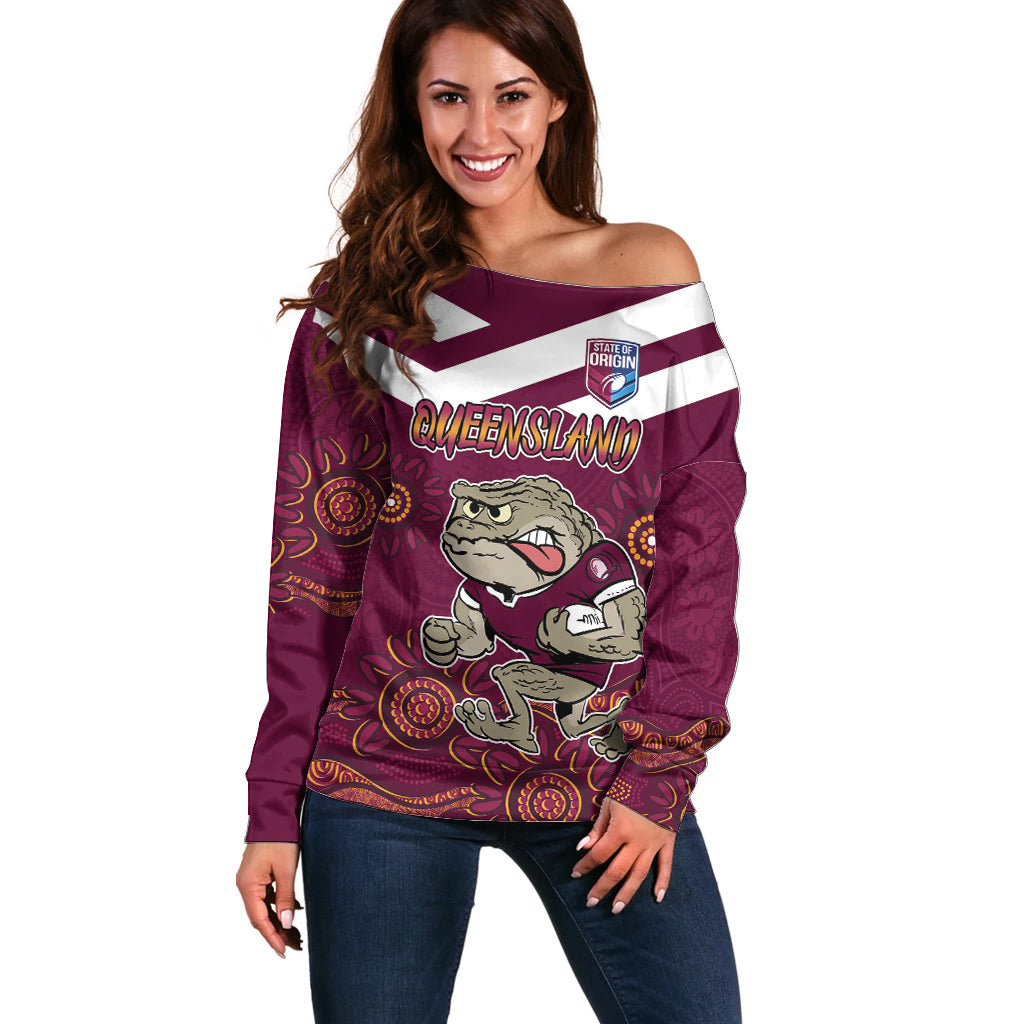 Custom QLD Maroons Cane Toad Blooded Aboriginal Inspired Off Shoulder Sweater