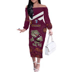 Custom QLD Maroons Cane Toad Blooded Aboriginal Inspired Off The Shoulder Long Sleeve Dress