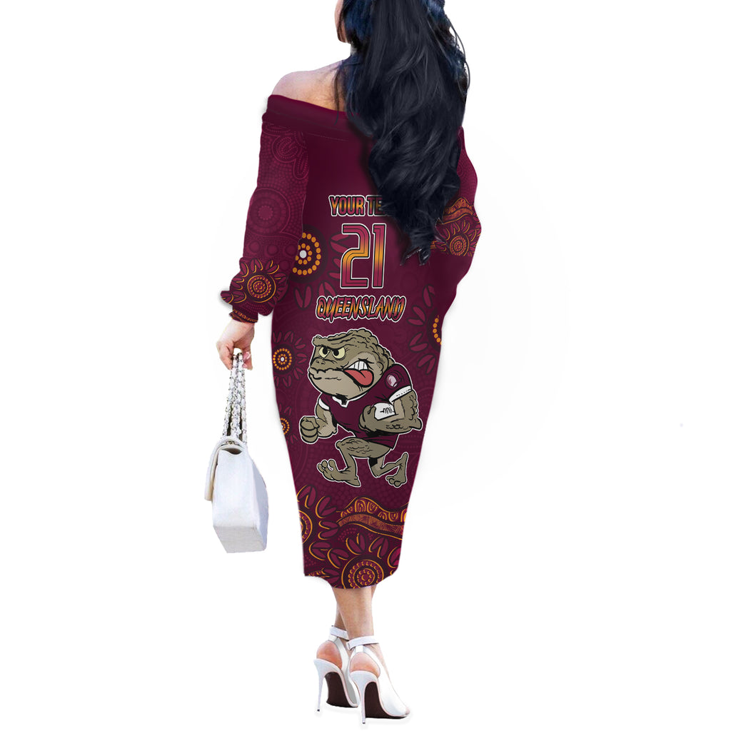 Custom QLD Maroons Cane Toad Blooded Aboriginal Inspired Off The Shoulder Long Sleeve Dress