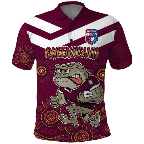 Custom QLD Maroons Cane Toad Blooded Aboriginal Inspired Polo Shirt