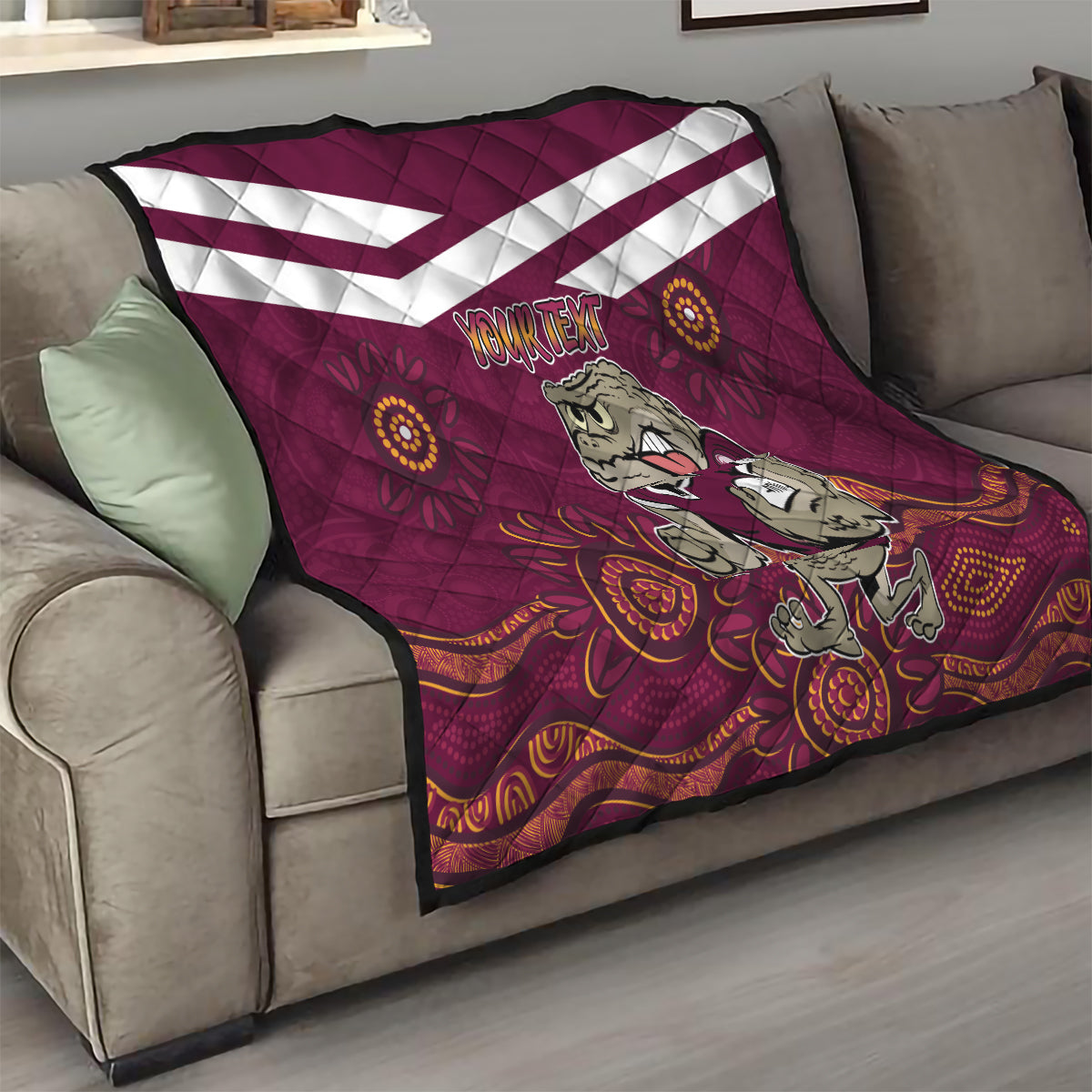 Custom QLD Maroons Cane Toad Blooded Aboriginal Inspired Quilt