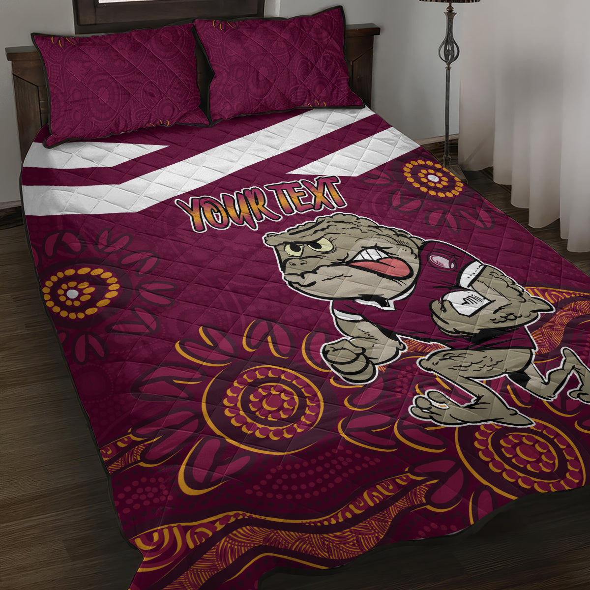 Custom QLD Maroons Cane Toad Blooded Aboriginal Inspired Quilt Bed Set