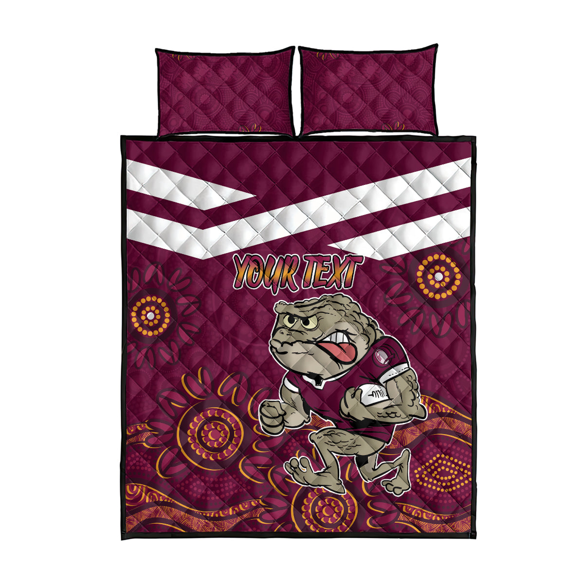 Custom QLD Maroons Cane Toad Blooded Aboriginal Inspired Quilt Bed Set