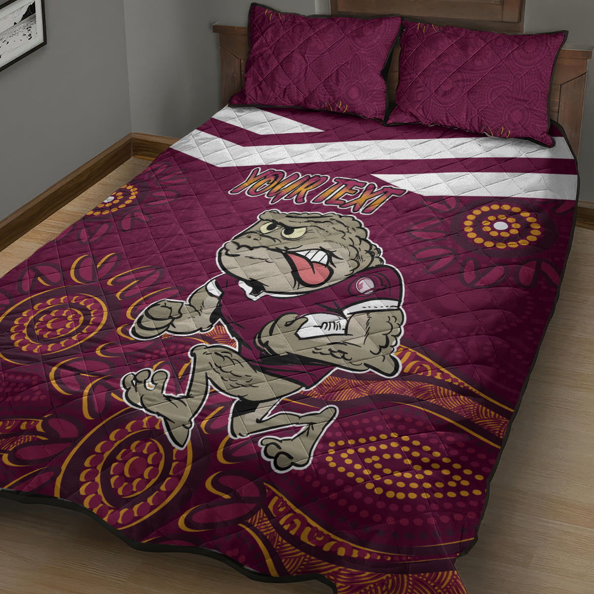 Custom QLD Maroons Cane Toad Blooded Aboriginal Inspired Quilt Bed Set