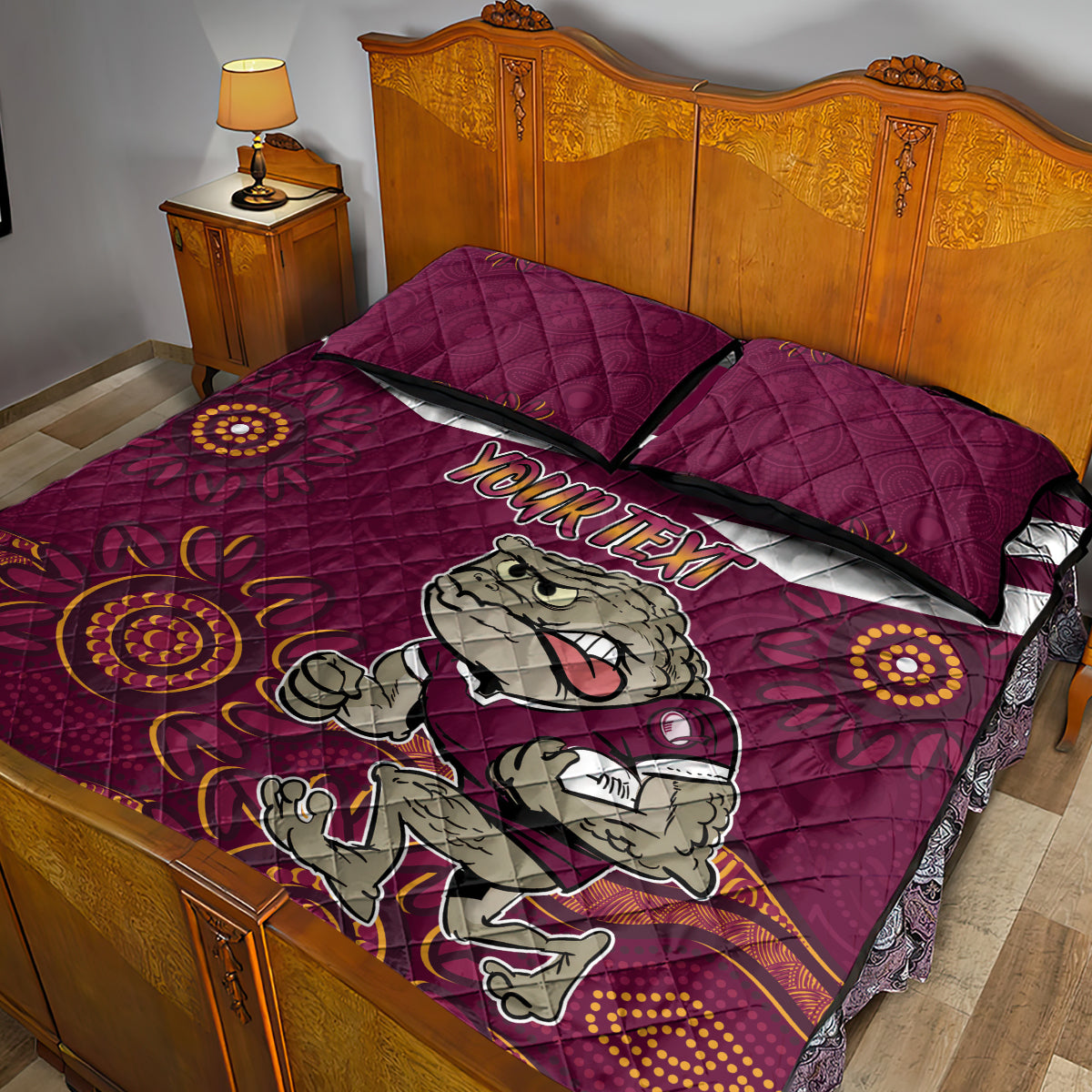 Custom QLD Maroons Cane Toad Blooded Aboriginal Inspired Quilt Bed Set