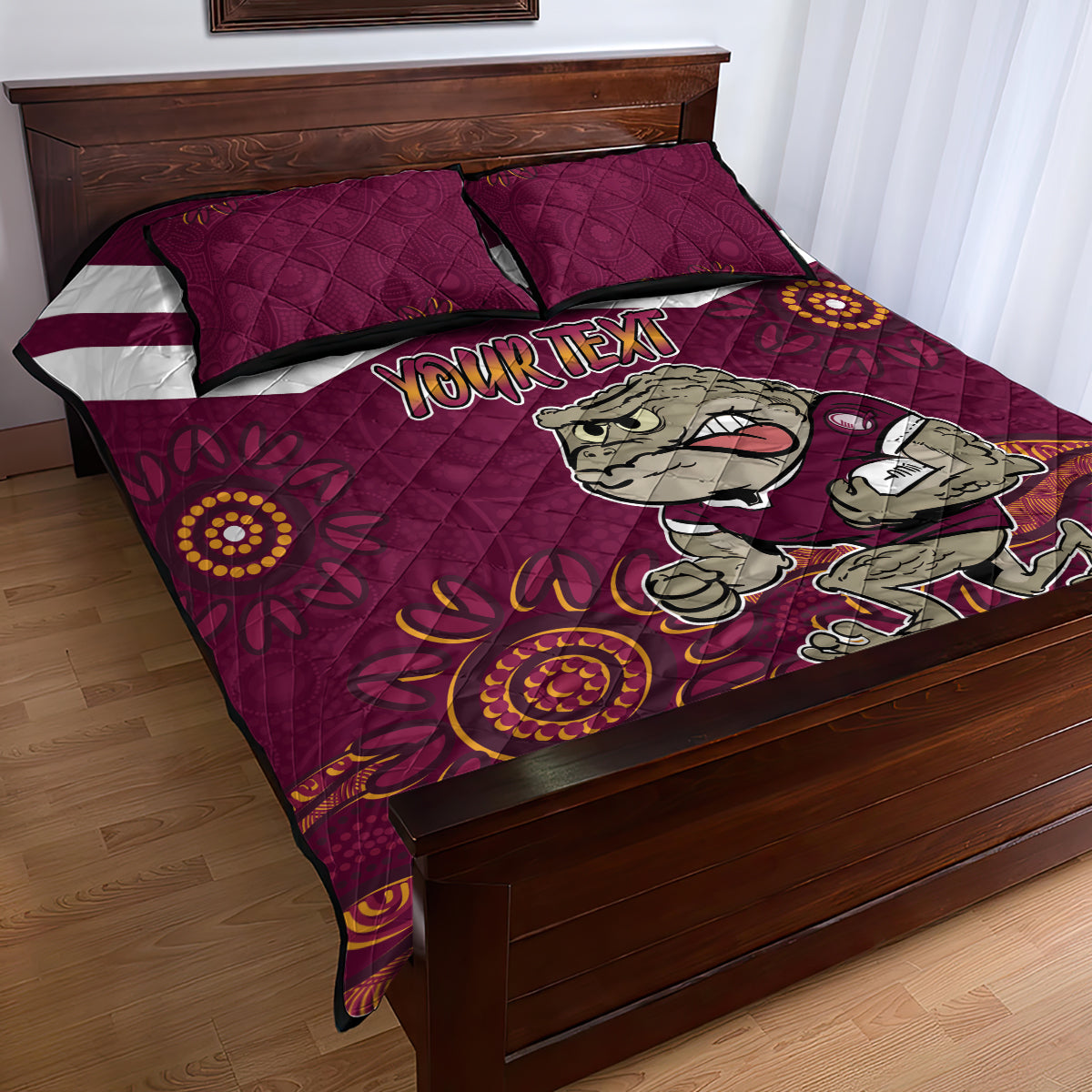 Custom QLD Maroons Cane Toad Blooded Aboriginal Inspired Quilt Bed Set