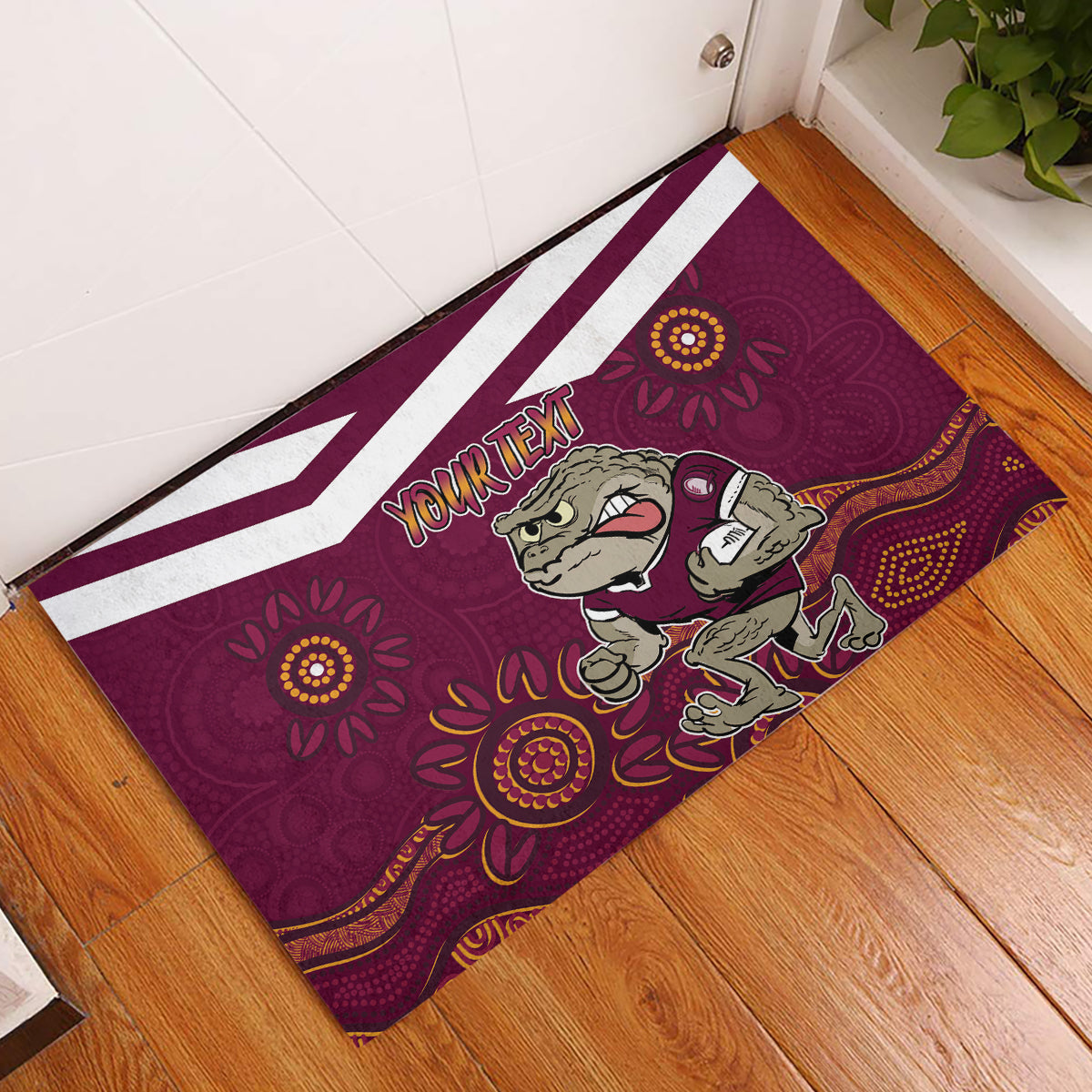 Custom QLD Maroons Cane Toad Blooded Aboriginal Inspired Rubber Doormat
