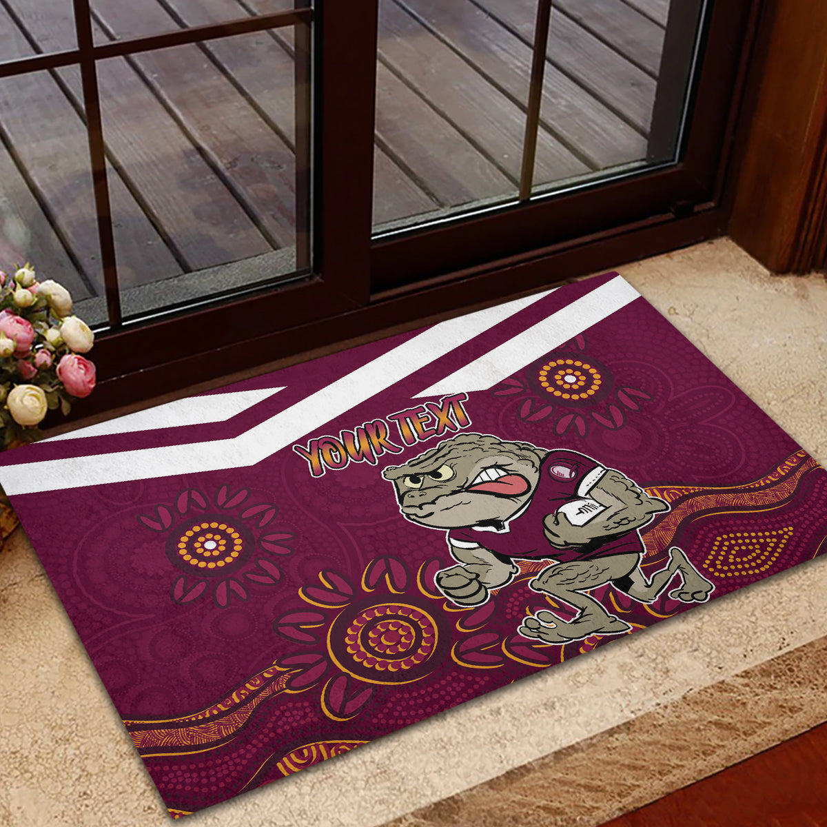 Custom QLD Maroons Cane Toad Blooded Aboriginal Inspired Rubber Doormat