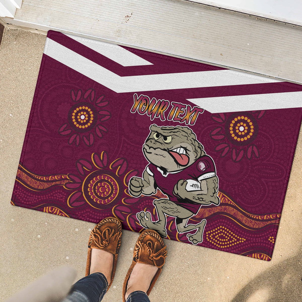 Custom QLD Maroons Cane Toad Blooded Aboriginal Inspired Rubber Doormat