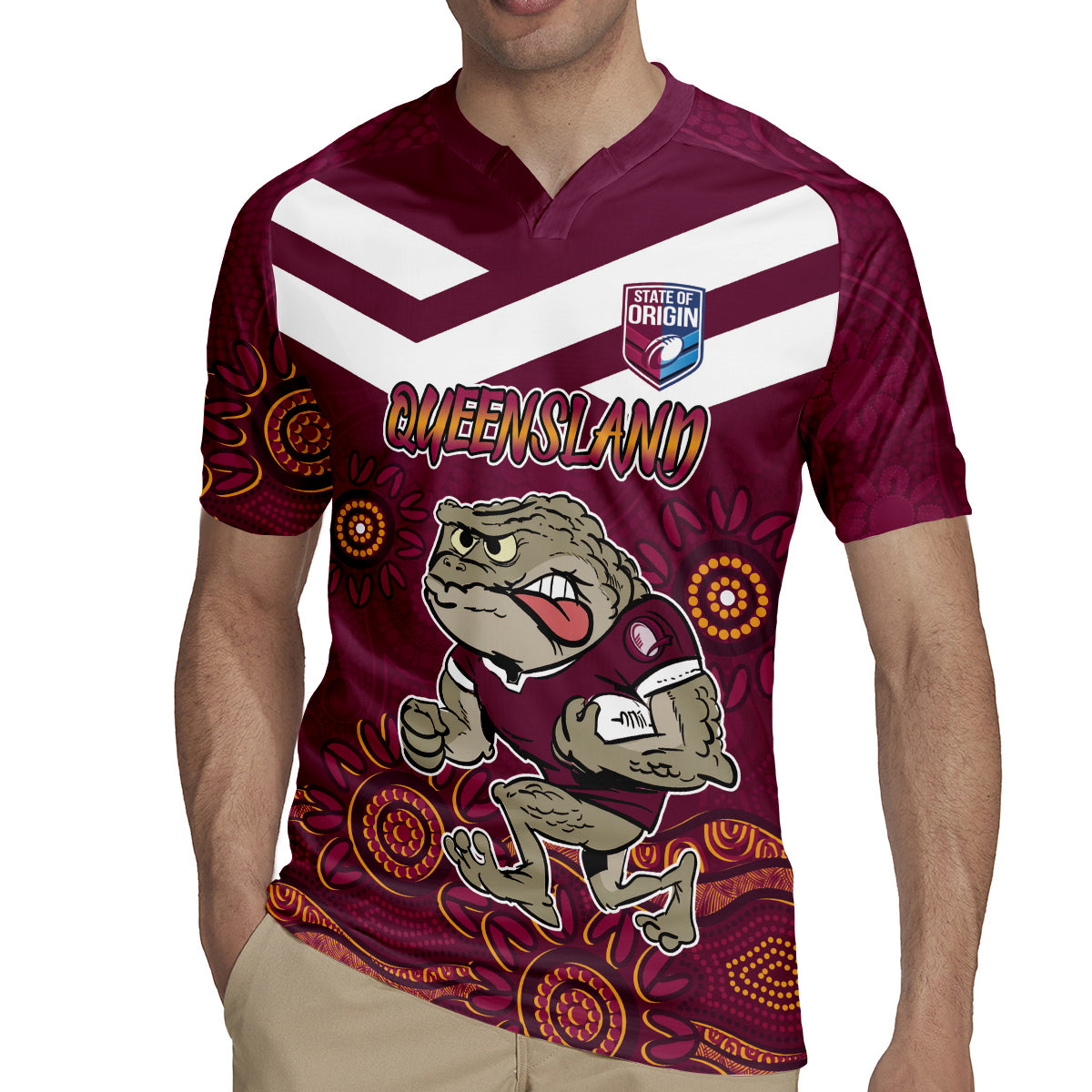 Custom QLD Maroons Cane Toad Blooded Aboriginal Inspired Rugby Jersey