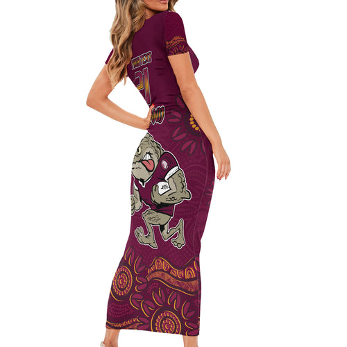 Custom QLD Maroons Cane Toad Blooded Aboriginal Inspired Short Sleeve Bodycon Dress