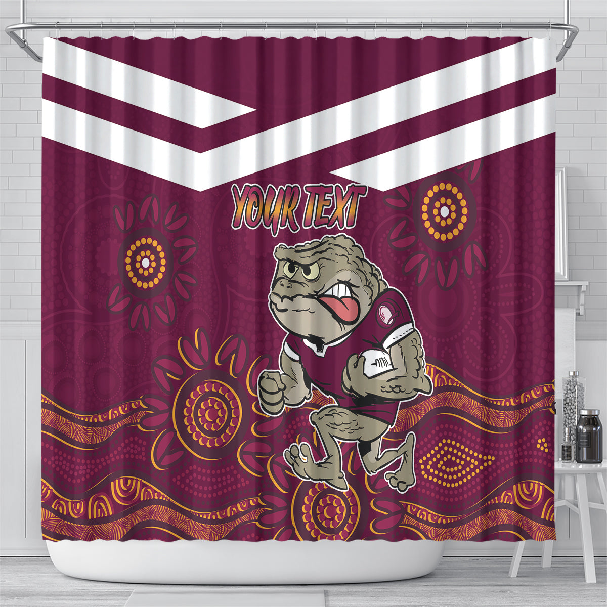 Custom QLD Maroons Cane Toad Blooded Aboriginal Inspired Shower Curtain